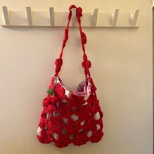 Handmade Crochet Bag with Cherry Keychain